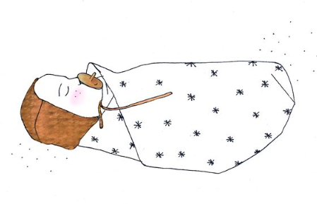 Illustration bébé emmailloté